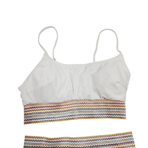 White Two-Piece Bikini Set Swimsuit  Multicolor Zigzag Waistband Size M Womens - Picture 4 of 5